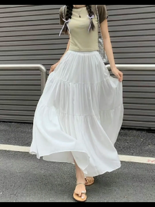Elegant High-Waist A-Line Midi Skirt with Tiered Hem for Women JJ