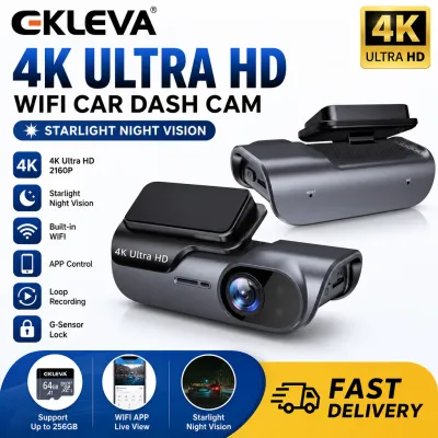 Ekleva 4K Wifi ống kính đơn xe hơi Camera hành trình DVR Phía Trước Góc Rộng Siêu tầm nhìn ban đêm ánh sao ghi lặp lại Phụ Kiện Xe Hơi