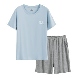 Coco Smart | Mens Summer Sleepwear Thin Cotton Short Sleeve Home Clothes Set Youth Teenagers Students Loose Fit Comfortable Briefs