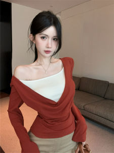 Korean Style Design Faux Two-Piece Slimming Tunic Sweater