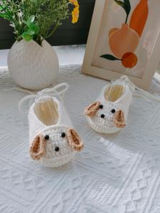 Spring Summer Handmade Knitted Baby Shoes Soft Bottom Laced Woolen Shoes for 0-1 Year Old Babies Cartoon Style Universal Season