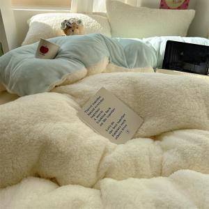 Warmthream Ins Creamy Thickened Lamb Velvet Bedding Set Four-Piece Milk Velvet Duvet Cover Sheet Set Cute Style Home Living