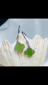 bông tai cỏ 4 lá ngọc bích tự nhiên vip bọc bạc xi kim vàng trắng cao cấp trang sức đá phong thuỷ trang sức thiết kế đủ hoá đơn thẻ bảo hành