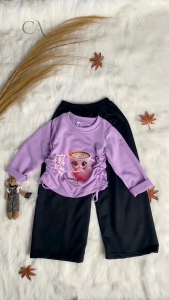 Setelan Kaos Serut Crop Top Lengan Panjang dan Kulot Anak Perempuan Ballerina Cappucina Anomali Umur 1-14 tahun