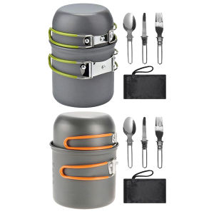 Sikiwind Lightweight Cookware Kit Aluminum Alloy Travel Cutlery Utensils with Handle BBQ Cooking Cutlery for Camping 1-2 Persons