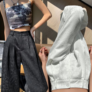New Chinese Style Narrow Relief Satin Jacquard Loose Pants Womens Summer New Arrival High Waist Slim Looking National Style Straight-leg Casual Pants