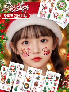 Christmas Face Pasters Kids Makeup Stickers Color Cute Tattoo Sticker Waterproof Snowflake Elk Penguin Snowman Gift