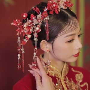 WED Hairpin traditional hair piece Mahkota Merah Anting Jepit Rambut Chinese Hairpiece Sangjit Sirkam Pengantin Cina MH09