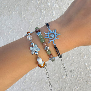 Ingemark 3Pcs Kpop Mushroom Butterfly Chain Bracelets Set for Women Summer Wed Bridal Boho Flower Bead Charm Bangles Y2K Jewelry