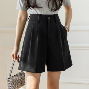 กางเกงขาสั้นผู้หญิงเอวสูง กางเกงขายาวทรงหลวม ทรงเอ สไตล์ทำงาน ฤดูร้อน 2024 กางเกงขายาวทรงหลวมสีกรมท่า