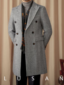 Áo Khoác Lông Cừu Herringbone Đôi 50% Mùa Đông