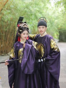 Deyu Han Dynasty New Persimmon Lion Ruyi Ming round Neck Gown Mens and Womens Purple Court Gorgeous Han Wedding Clothes Imitation Snail