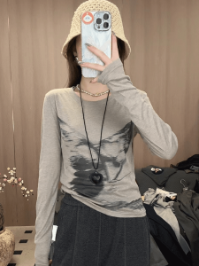 ผู้หญิง เสื้อเชิ้ตแขนยาว ดีไซน์ Sensation ฤดูใบไม้ผลิ ฤดูใบไม้ร่วง สลิมฟิต เสื้อผ้าทํางาน เสื้อยืดคอกลม สวมชั้นใน