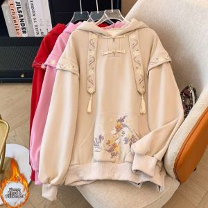 FLICBS | New Chinese Style Embroidered Mandarin Collar Hooded Sweater for Men and Women