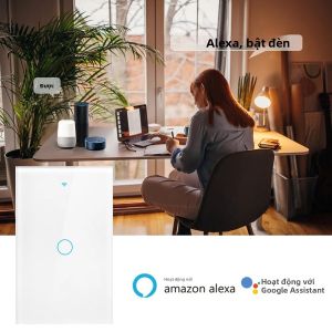 Công Tắc Tường Thông Minh WiFi Tuya Smart Life Cảm Ứng LED Tương Thích Với Alexa Và Google Home Chuẩn Mỹ 1/2/3/4 Gang Không Cần Dây Trung Tính