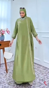 Gamis Bordiran Terbaru Mewah Ganisha Dres KF Ceruty Babydoll Aplikasi Bordir Jumbo