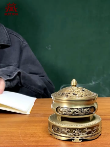 Lư Đồng Đốt Trầm 3 Chân Điêu Khắc Rồng Hoa Sen Tinh Xảo Lư Nụ Trầm Hương Cầu Bình An Tài Lộc