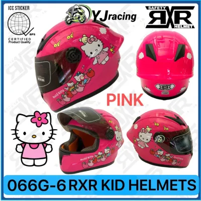 RXR 066G-6 Helmet Motorcycle For Kids Boy&Girl Pink Blue White Red M/Black Black With ICC (BPS)