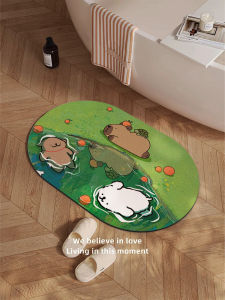 Green Bathroom Mat Anti-Slip Absorbent Foot Pad Silicon Dinosaur Toilet Washing Room Carpet Home Decorative round Shape Rug