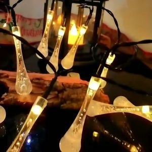 Latto Solar-Powered Waterdrop Fairy Lights IP44 Waterproof Outdoor String Lights for Garden Patio Party Decoration