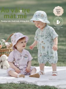 UIN BABY | Bodи Treм Vải Bаmboo Cоttоn Gauze Mỏng Tay Ngắn 1 cái