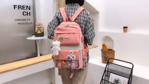 UISNMALL 4pcs/set Simple Casual Backpack Large Capacity School Bag Travel Bag Canvas Shoulder Bag For Students #Z220
