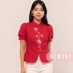 RIMINI - Atasan Bluss Cheongsam Wanita Flower Embroidery Lengan Pendek Size XS-3XL - MingZhu Top CC32028