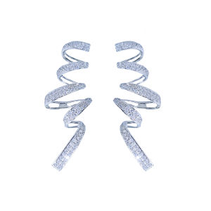 SEQUITO Elegant Modern Brides Costume Jewellery Pave Tiny AAAAA Cubic Zirconia Spiral Ribbon Symmetric Gold Color Long Dangle Drop Earrings SE1015