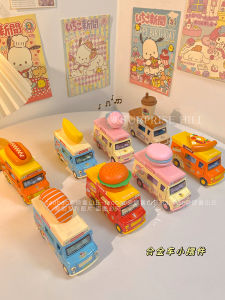 รถขายไอศกรีมโลหะผสมสีสันสดใสพร้อมเสียงและแสง ของเล่นโมเดลรถสำหรับโต๊ะเล่นสำหรับเด็กชายและเด็กหญิงของเล่นที่สร้างสรรค์และเพื่อนร่วมชีวิต