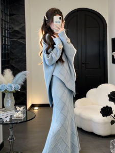 SENWA | Đầm Dài Len Thêu Nữ Màu Xanh