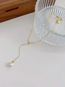 18K Gold Plated Pearl Necklace for Women Girls Floating Single Simple Freshwater Pearl Pendant Necklaces with Chain Pearl Jewelry Gifts for Her 8-9mm