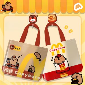 Small Canvas Bag Water Vole Student Bento Bag Handheld Zipper Cute Little Grab Bag Capybara Eco-Friendly Shopping Bag