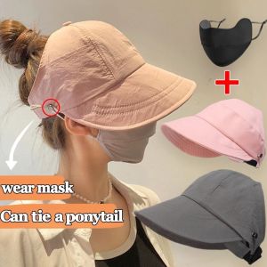 【Free Face Mask】 Summer Wide Brim Cap Adjustable Uv Protection Sun Hat Women Outdoor Travel Beach Visors with Hook Quick-Dry Baseball Cap