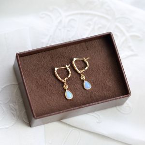 Retro Lace Flower Ring Earrings Natural Stone Pendant No Piercing Clip on Korean Style Silver Plated Jewelry Womens Fashion Accessories