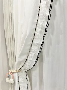 Bouvini Curtain Lace Stand White Lace Black Edge Window Screen Decorative Wide Edge Patchwork Embroidered Pillow Side Edge