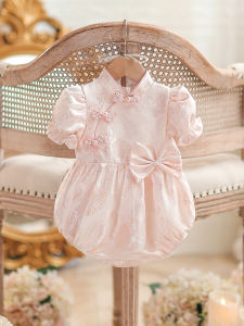 Pink Floral Baby Girl One Year Old Birthday Dress Summer Infant Clothes Hundred Days Full Moon Celebration Traditional Cheongsam