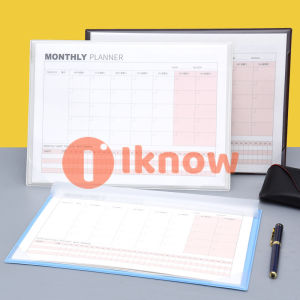 I know Monthly planner with self-fill dates calendar for tracking tasks and events work log for recording daily activities time schedule book memo pad for jotting down notes perfect for desktop office use.