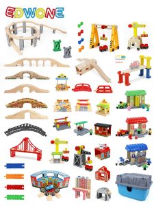 EDWONE | Scene Expansion Wooden Track Set Accessories Pack Bridge Ramp Gate Crane