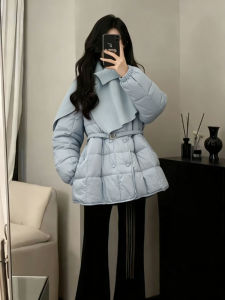 Duck Down Spring Short Style Belted Knit Shawl Womens Down Jacket