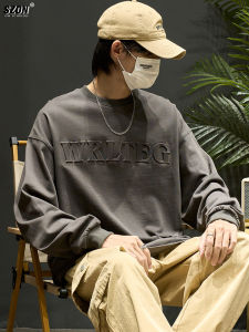 Áo Hoodie Nam Tay Dài Cổ Tròn Màu Trơn Thời Trang Thu Đông Áo Lót Bên Trong Thương Hiệu Đường Phố Mỹ INS Chữ Nổi Áo Thun Thường Ngày