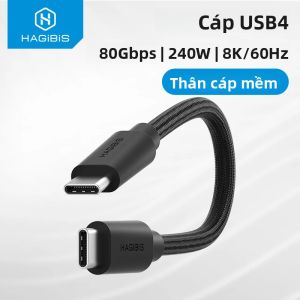 Cáp Hagibis USB4 80Gbps 240W PD3.1 USB-C Sang USB-C Dây Ngắn Dành Cho Thunderbolt 4/5 Mac Mini M4 Mac Studio Đầu Cắm Thẳng Đứng Truyền Dữ Liệu Tốc Độ Cao 8K
