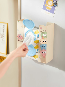 Magnetic Absorption Tissue Box Face Towel Storage Box No Punching Paper Towel Rack Fridge Side Wall Hanging Tissue Box Kitchen Organizer