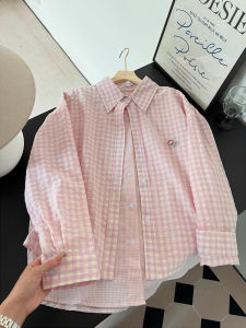 Áo Khoác Sơ Mi Kẻ Caro Hồng Hoa Sakura Thời Trang Nữ Xuân Thu Phong Cách Hàn Quốc Thiết Kế Mới Thường Ngày Đa Năng Áo Sơ Mi