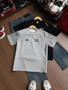 LIUBU | Gray American Patchwork Print Cleanfit Boxy Short Sleeved T-Shirt