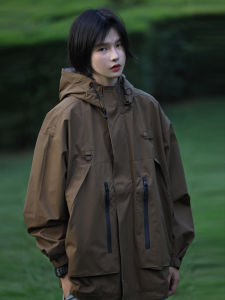 Nobodyknows Outdoor Multi-Pocket Basic Workwear Jacket Hooded Coat Youth Fashion Windproof Long Sleeve Zipper Closure Solid Color