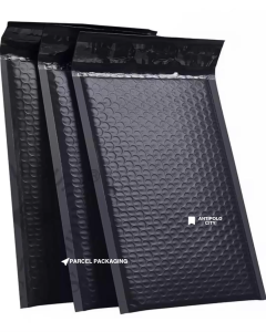 50pcs Black bubble mailer envelopes with silver adhesive strip for secure sealing. Ideal for shipping small items.