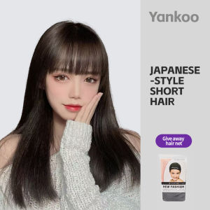 Korean Natural Curly Peach Blossom Hairpiece - Invisible Straight Hair with Flat Fringe.