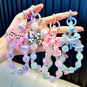 Colorful Acrylic Phone Lanyard Chain Pendant Beaded Heart Bag Decoration Pendant Crystal Hanging Ornament