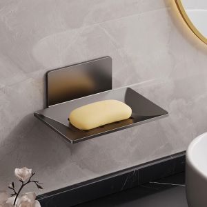 Stainless Steel Soap Holder Soap Dish Rack Wall-Mounted No Drilling Required For Installation Bathroom Drain Soap Tray