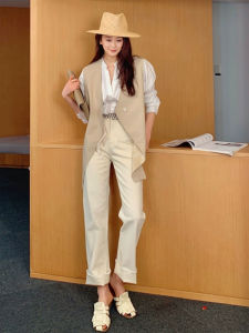 High Waist Straight Leg Casual Jeans Tan Color Slim Fit Summer Denim Pants Comfortable Long Trousers for Women